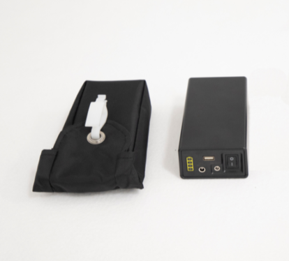 Battery with protective cover for LED lighting.